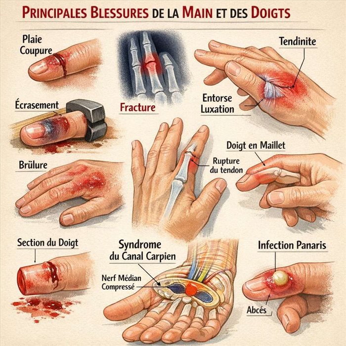 Quelles sont les principales blessures de la main et des doigts ?